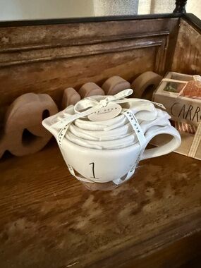 Rae Dunn White Ceramic Nested Measuring Cups with Ribbon